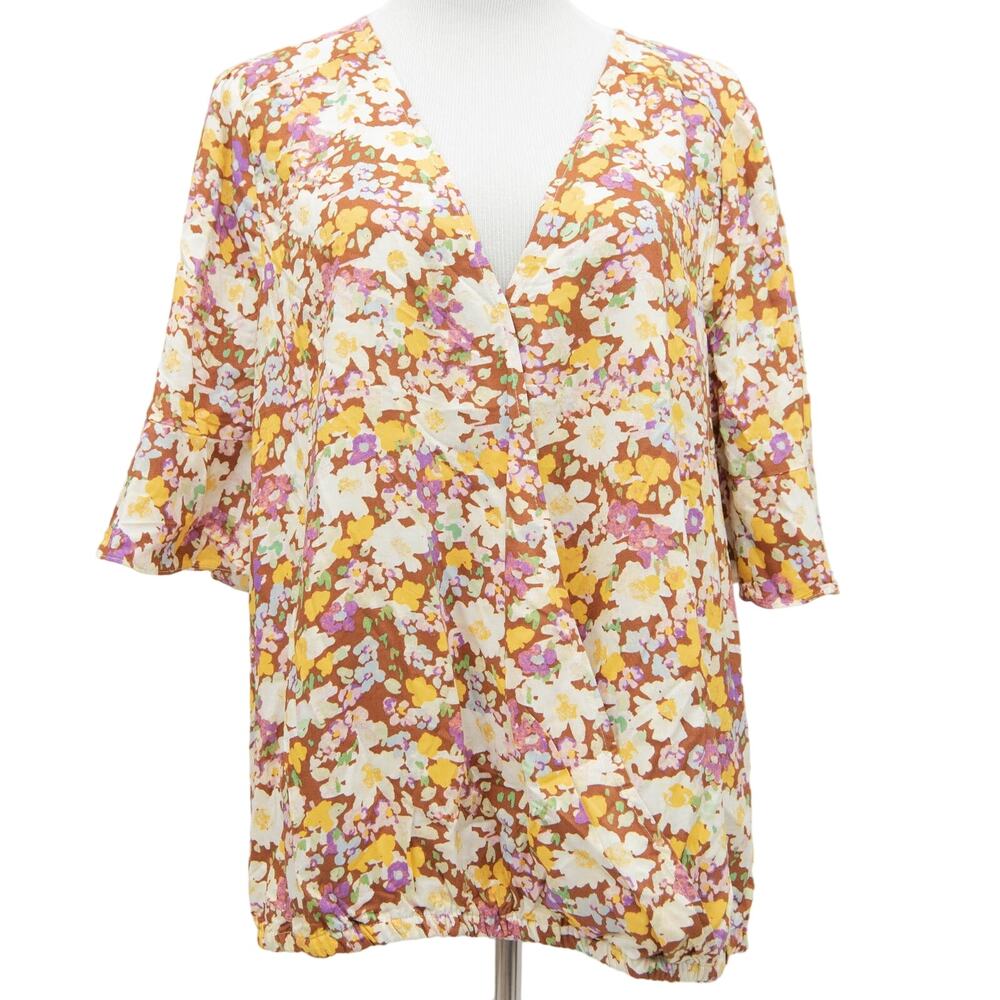 New Sanctuary Criss Cross Drawn To You Floral Top Blouse Size X Large